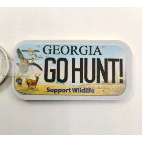 Georgia Keyring GO HUNT! Support Wildlife Keytag Key Holder Hard Rubber Material - Picture 2 of 10